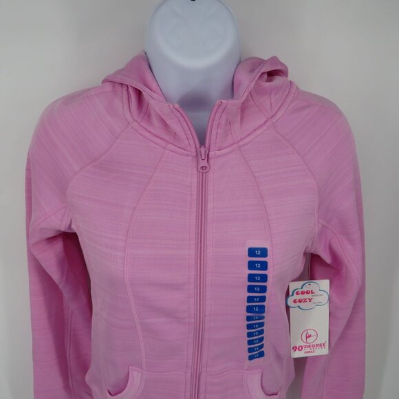 90 Degree By Reflex Girl's Pink Hooded Zip-Up Sweatshirt Size 12 NWT $58 - Picture 3 of 4